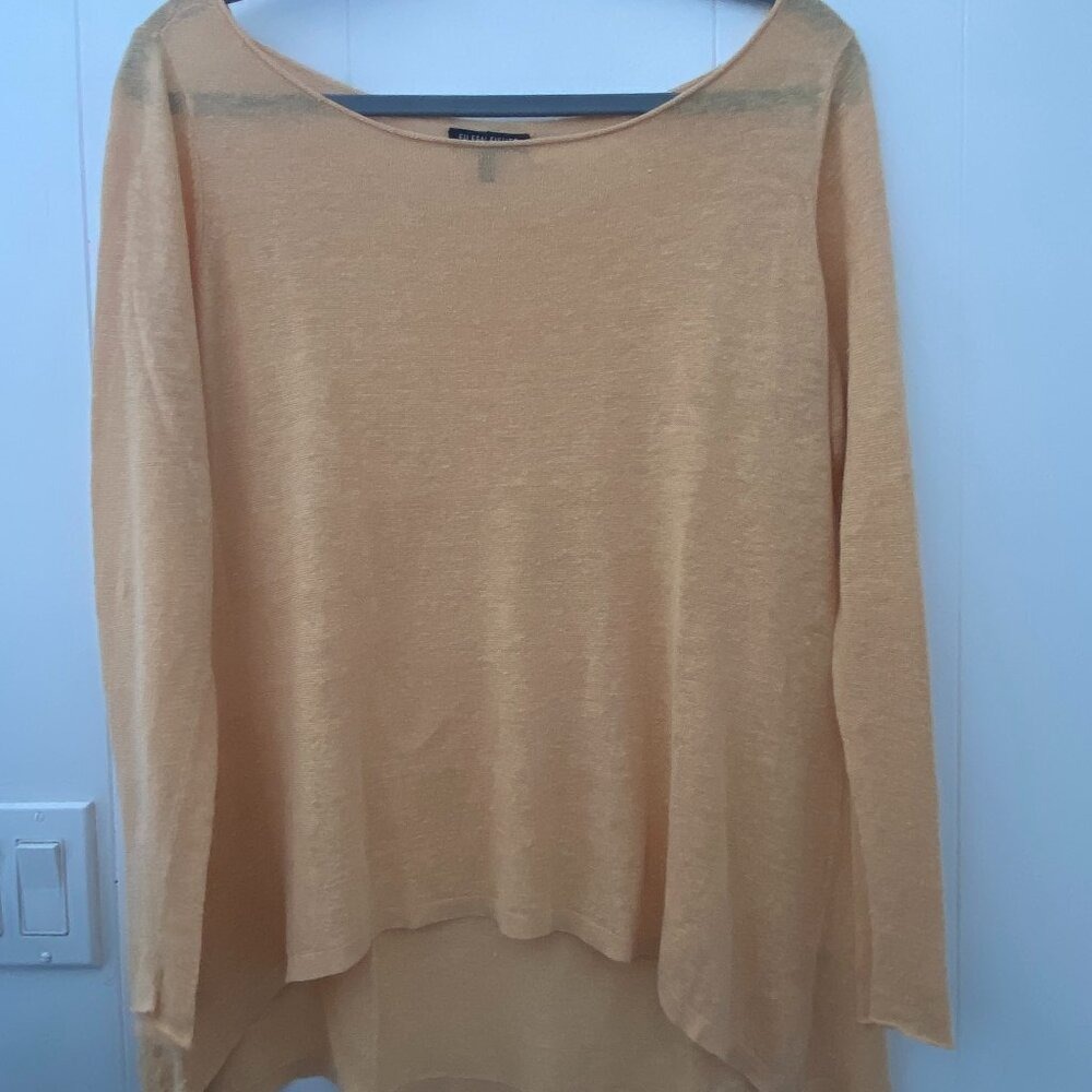 Eileen Fisher 100% Linen Organic Knit Long Sleeve Top Women's M Marigold Yellow